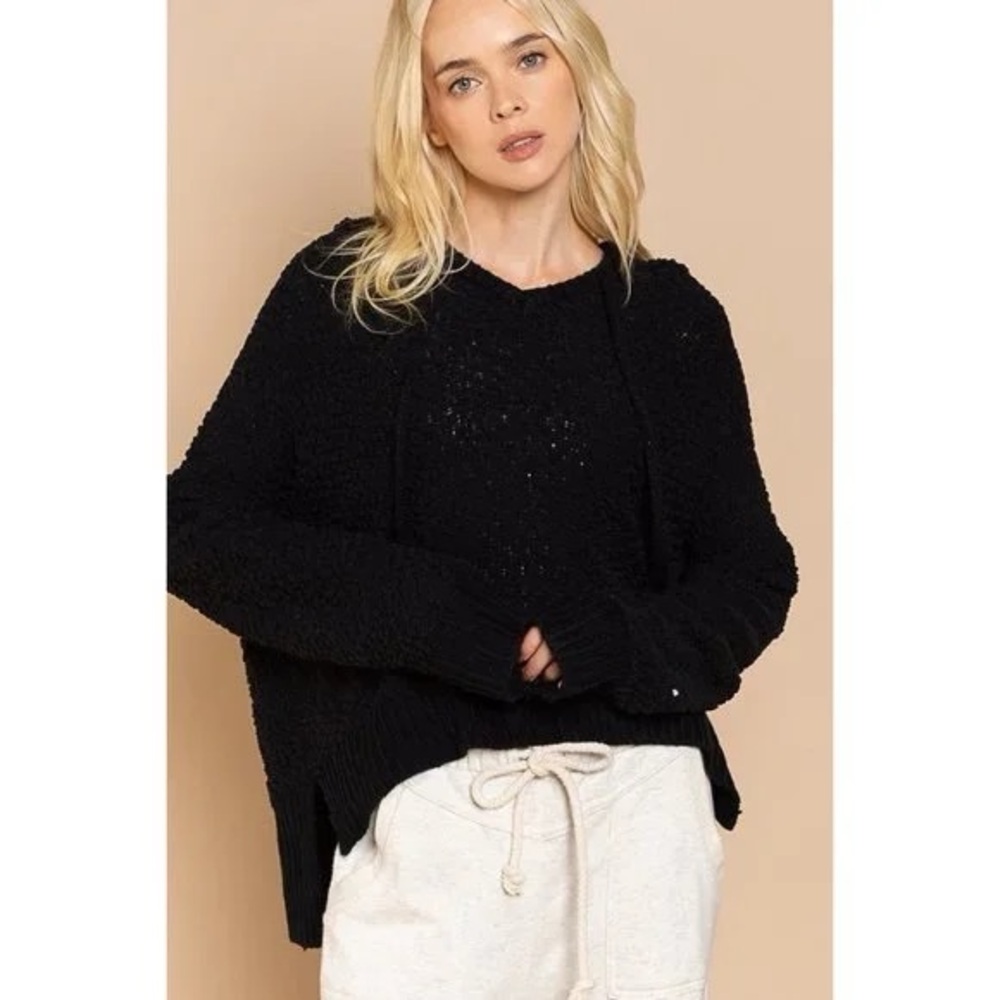 Pol Textured Knit Hoodie Black Size Small
